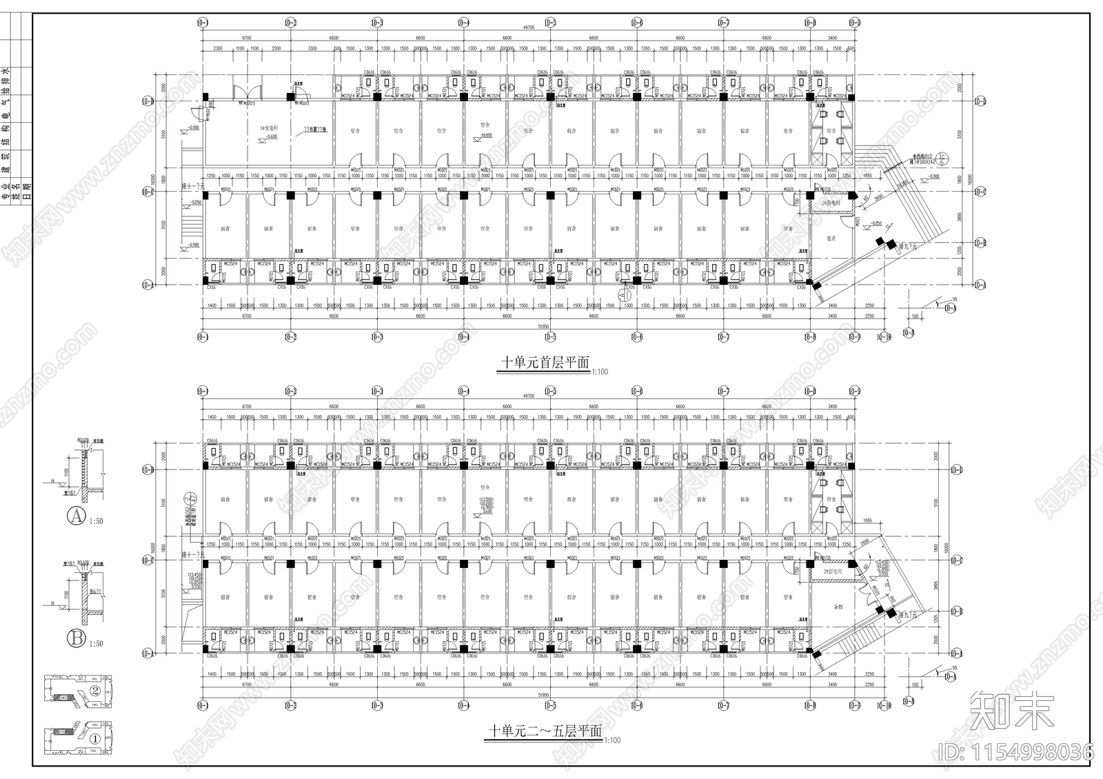 学生宿舍建cad施工图下载【ID:1154998036】