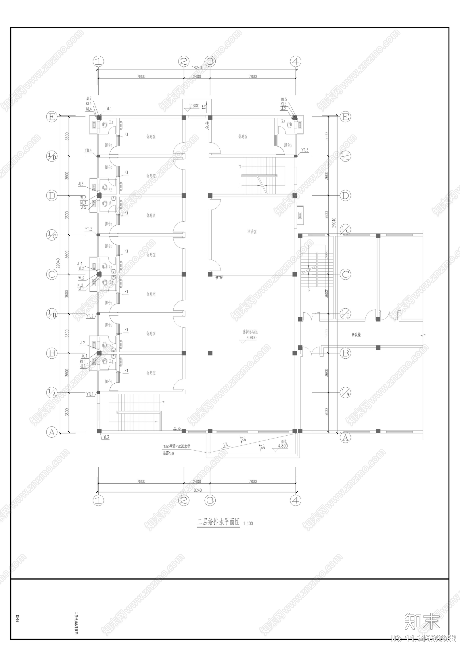 休息办公宿舍楼给排水施工图下载【ID:1154998963】