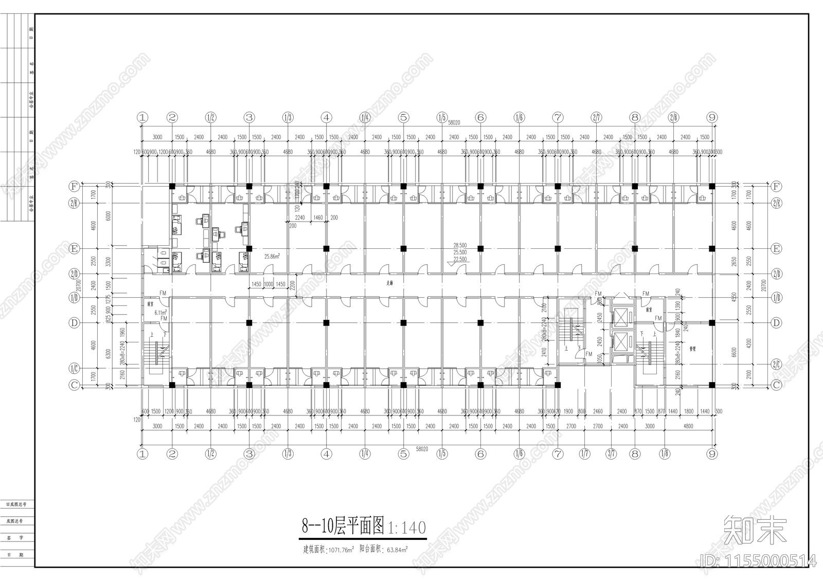 12层的学生宿舍施工图下载【ID:1155000514】