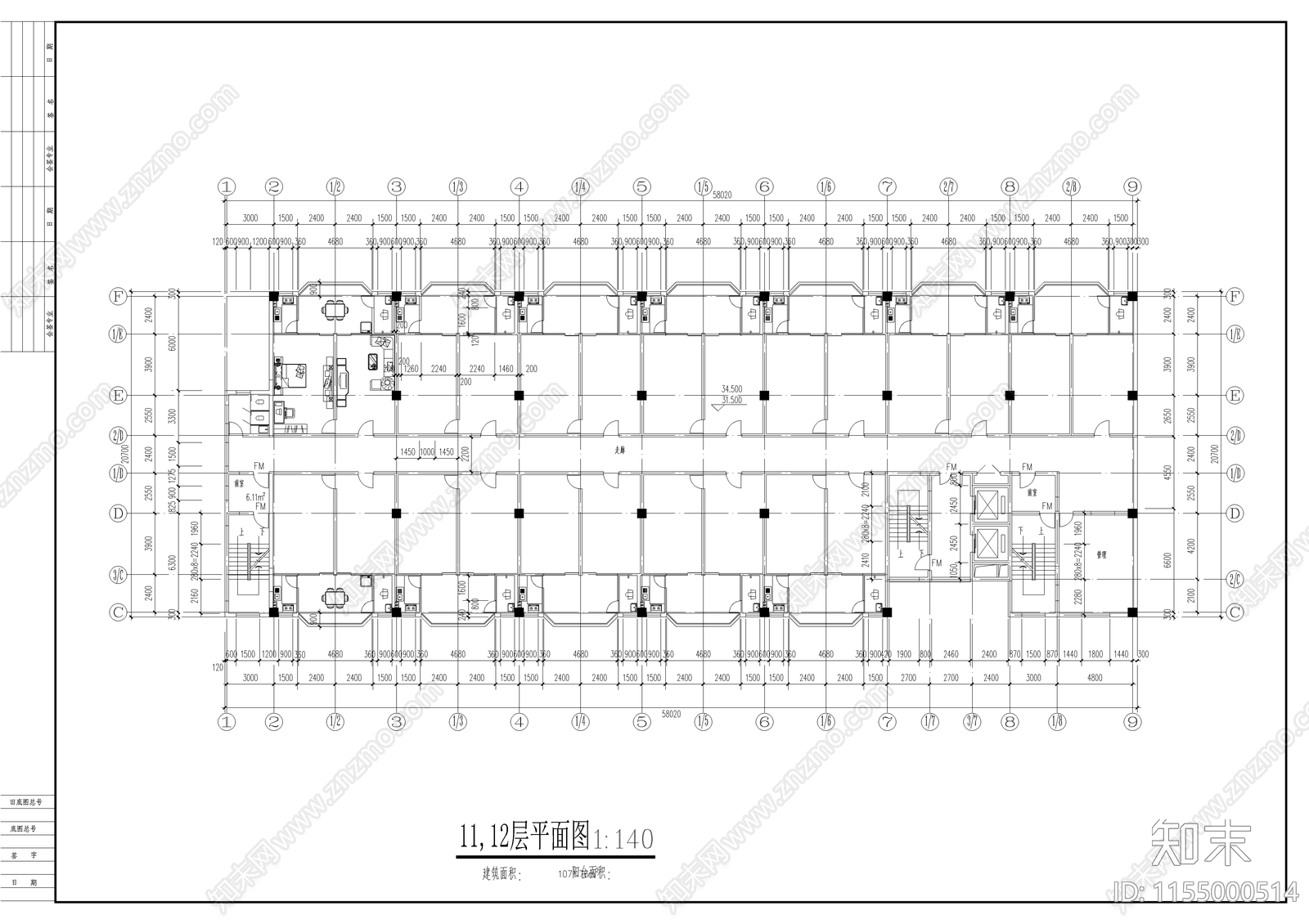 12层的学生宿舍施工图下载【ID:1155000514】