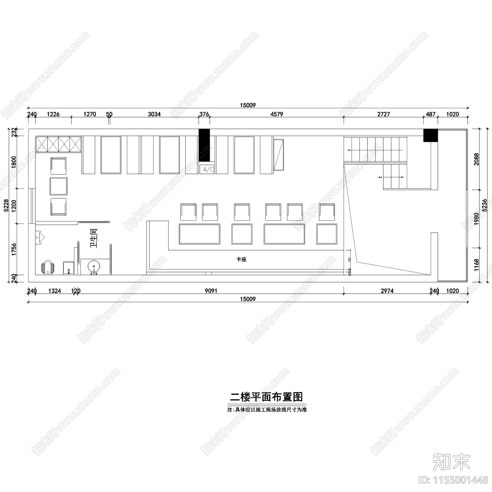 复古工业烟台140㎡钢结构二层披萨店室内工装cad施工图下载【ID:1155001448】