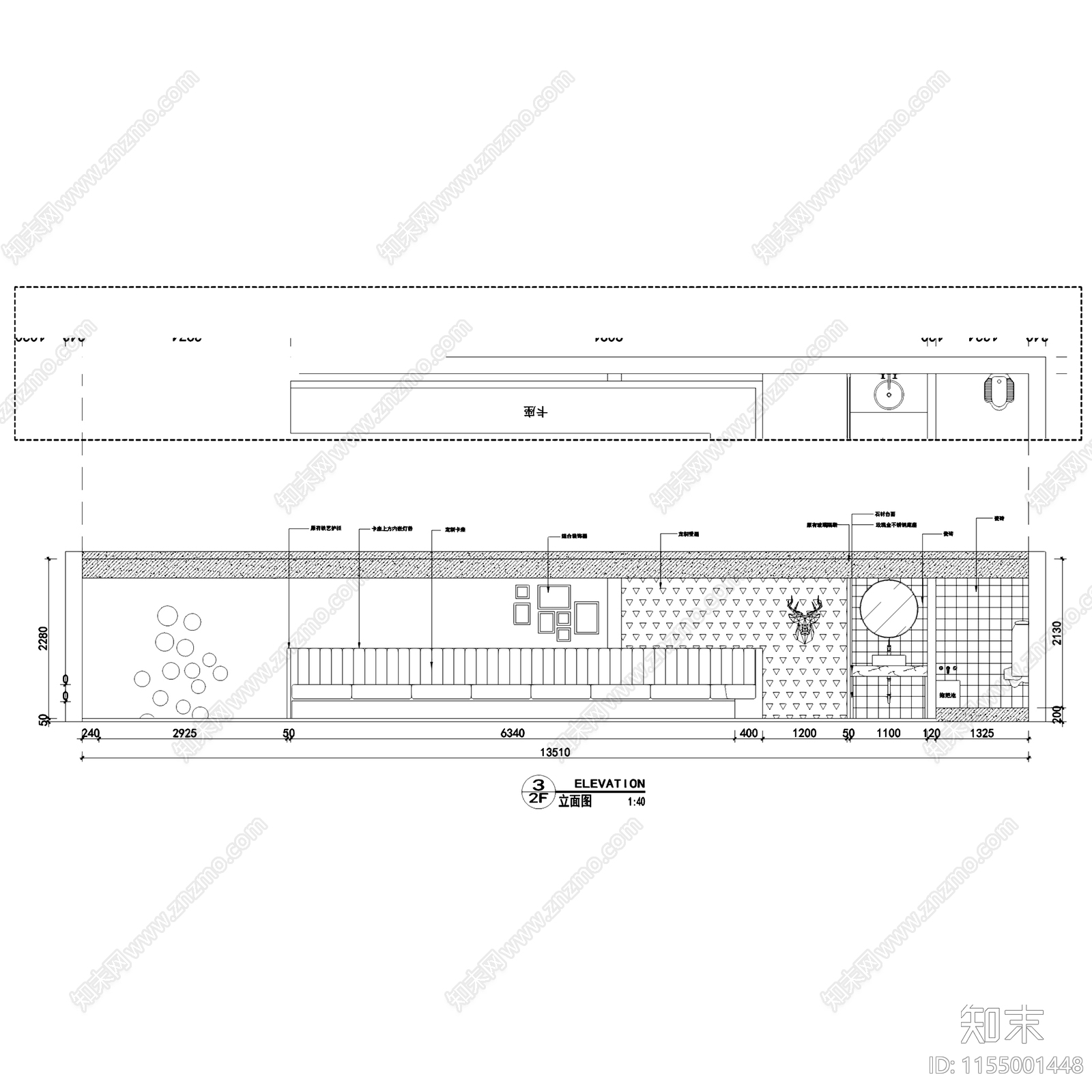 复古工业烟台140㎡钢结构二层披萨店室内工装cad施工图下载【ID:1155001448】