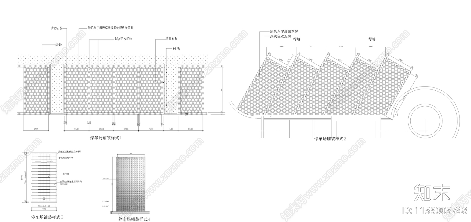 停车位铺装cad施工图下载【ID:1155005748】