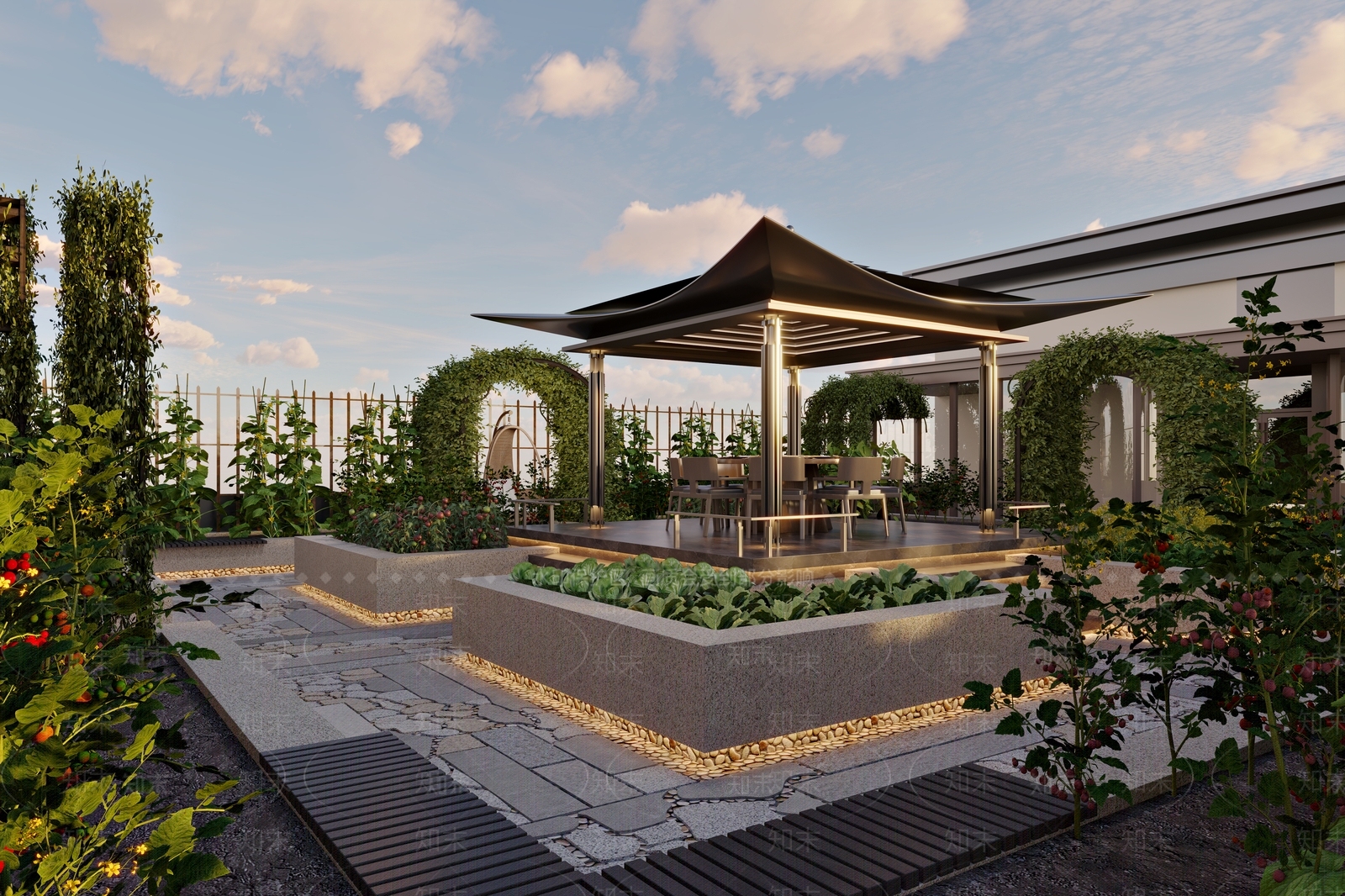 现代室外屋顶花园3D模型下载【ID:1155010041】