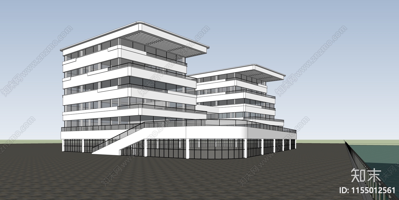 现代码头办公建筑SU模型下载【ID:1155012561】