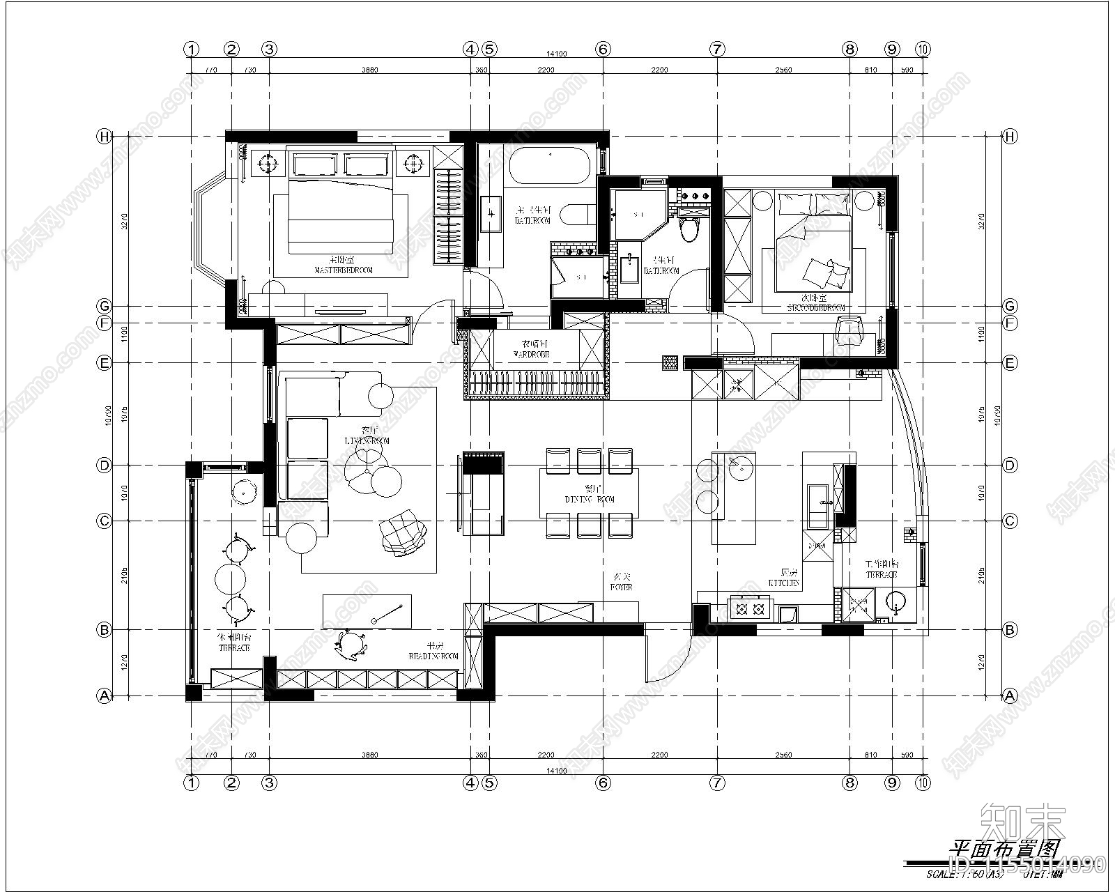 浦江茗园现代风格住cad施工图下载【ID:1155014090】