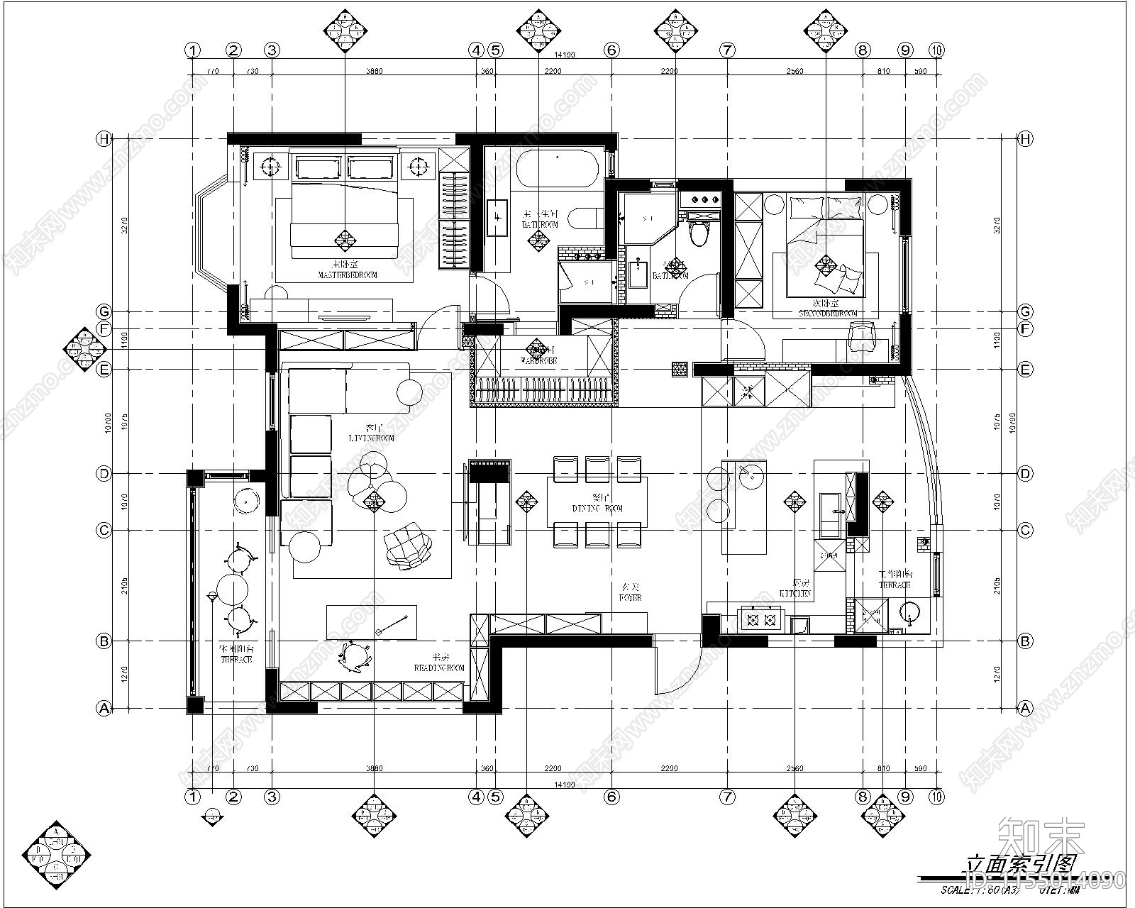 浦江茗园现代风格住cad施工图下载【ID:1155014090】