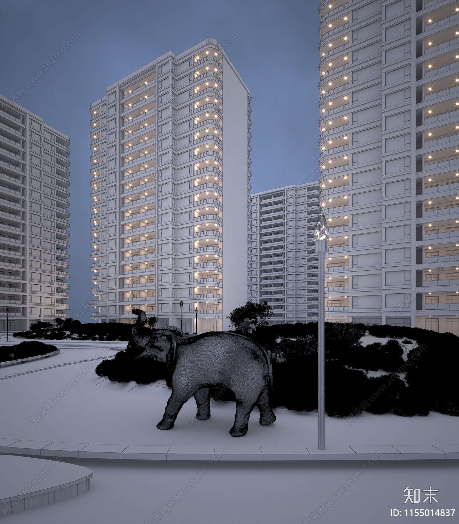 现代高层住宅3D模型下载【ID:1155014837】