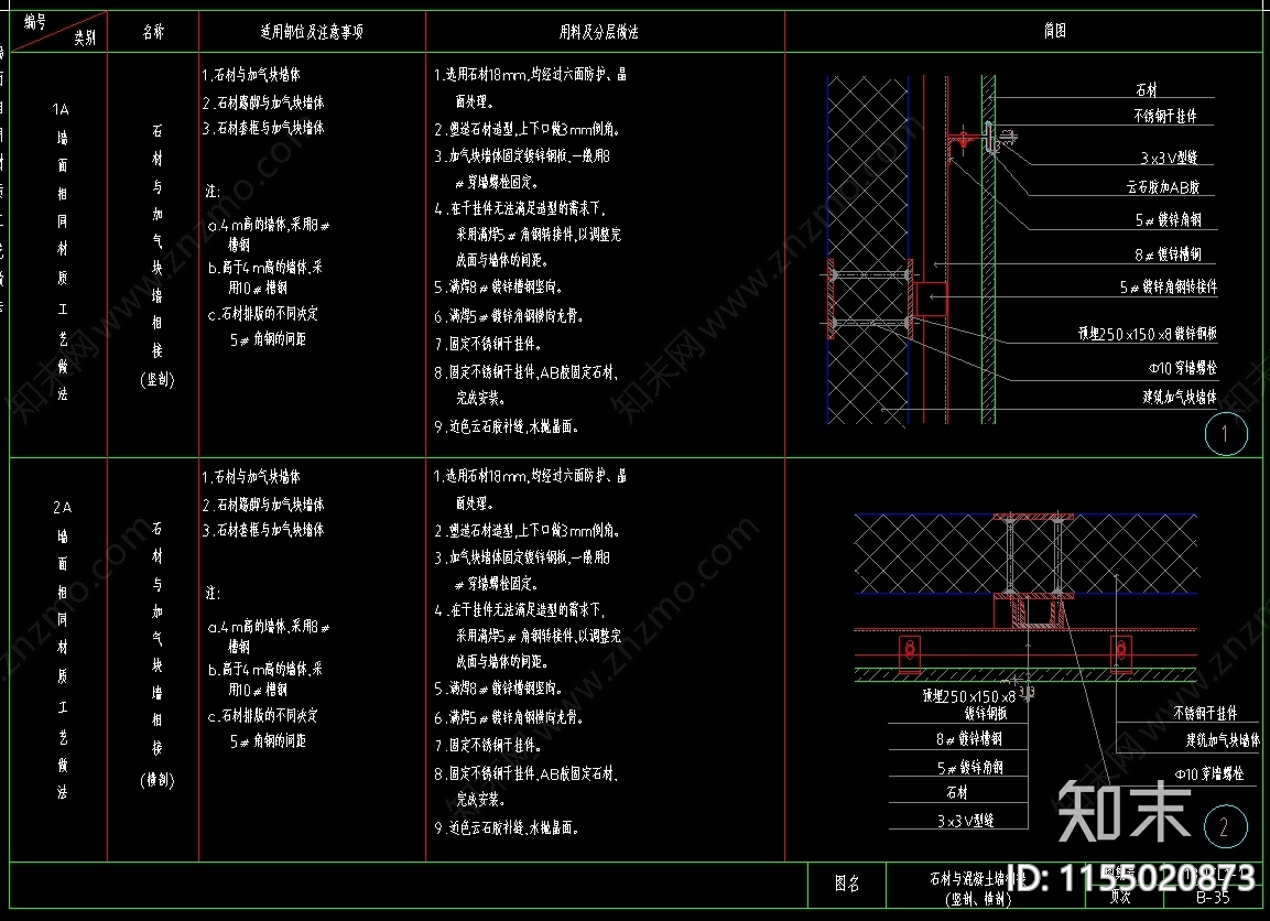 墙面通用节点标准图集cad施工图下载【ID:1155020873】