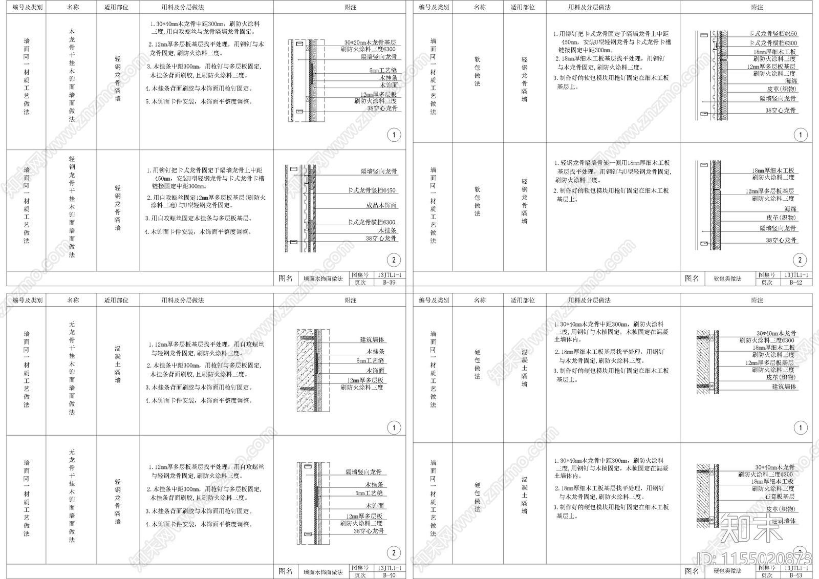 墙面通用节点标准图集cad施工图下载【ID:1155020873】