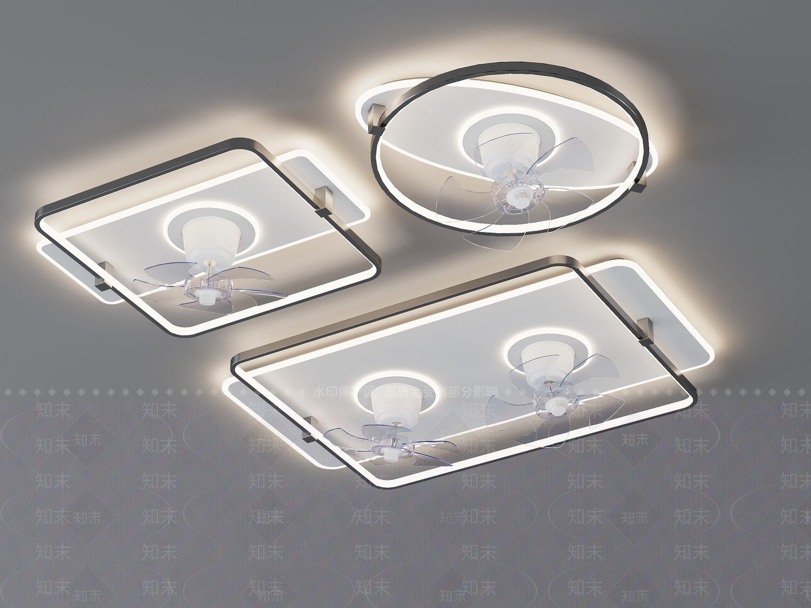 现代简约风扇吸顶灯SU模型下载【ID:1155022515】