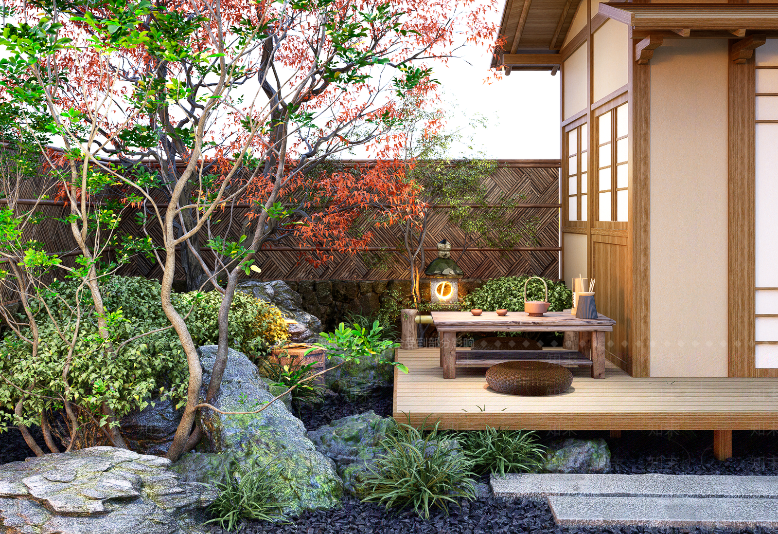 日式枯山水庭院景观SU模型下载【ID:1155023268】