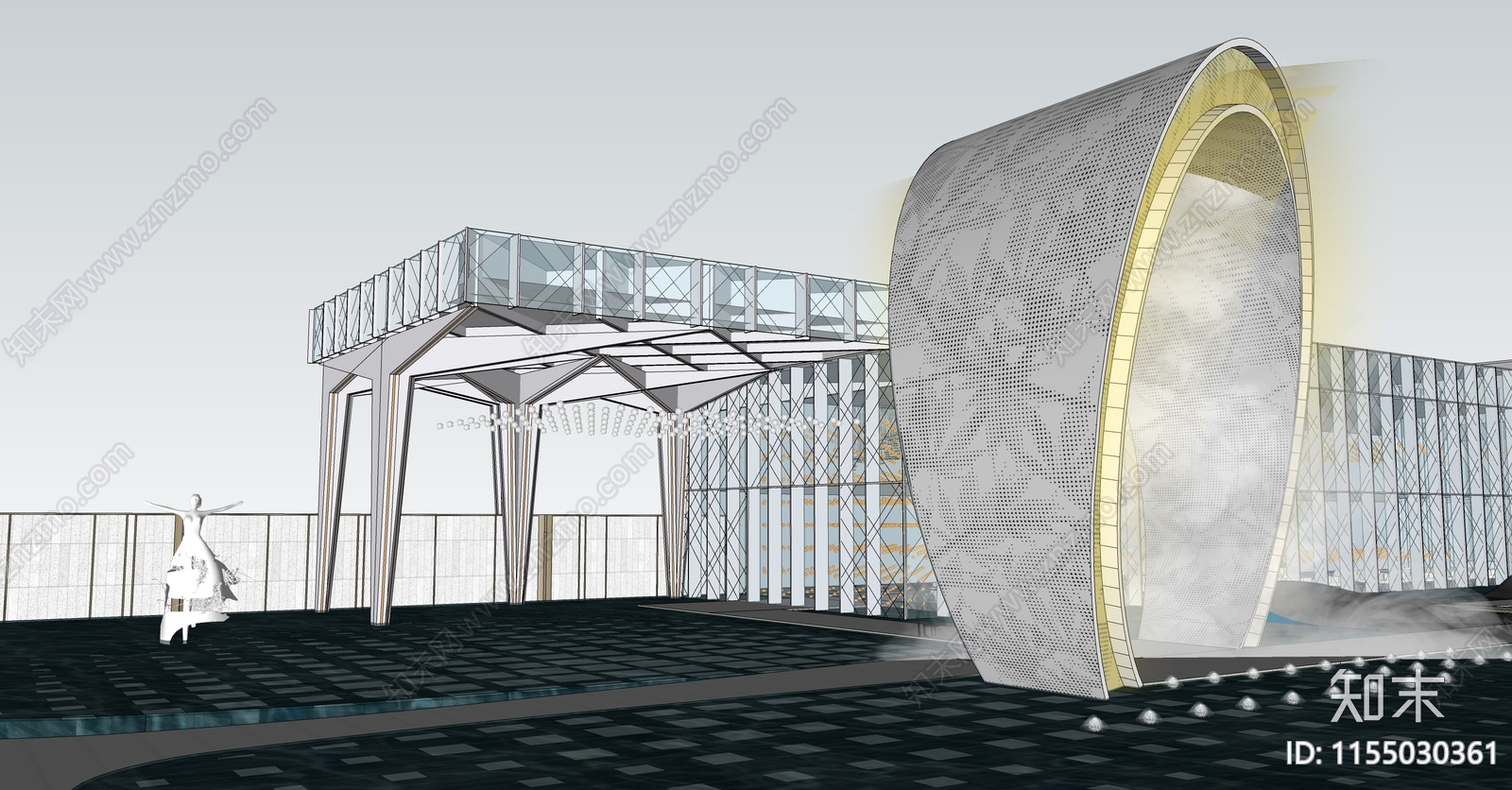 现代景观廊架SU模型下载【ID:1155030361】