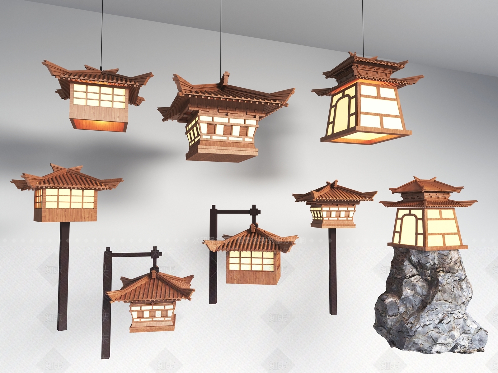 中式创意吊灯SU模型下载【ID:1155033882】