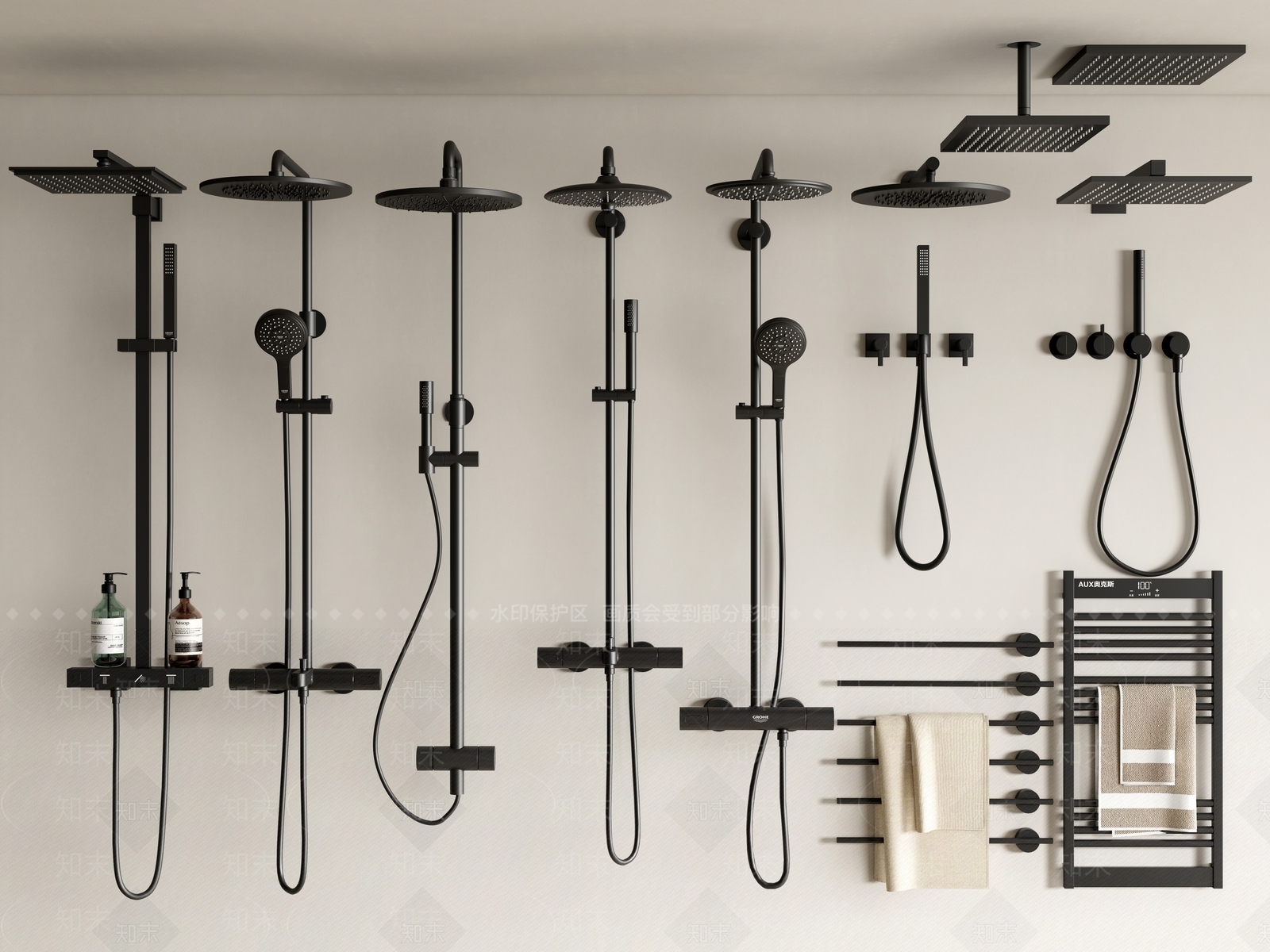 现代淋浴花洒3D模型下载【ID:1155040382】