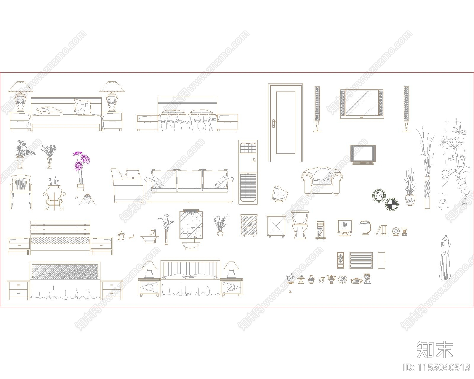 全面完整平面图库cad施工图下载【ID:1155040513】