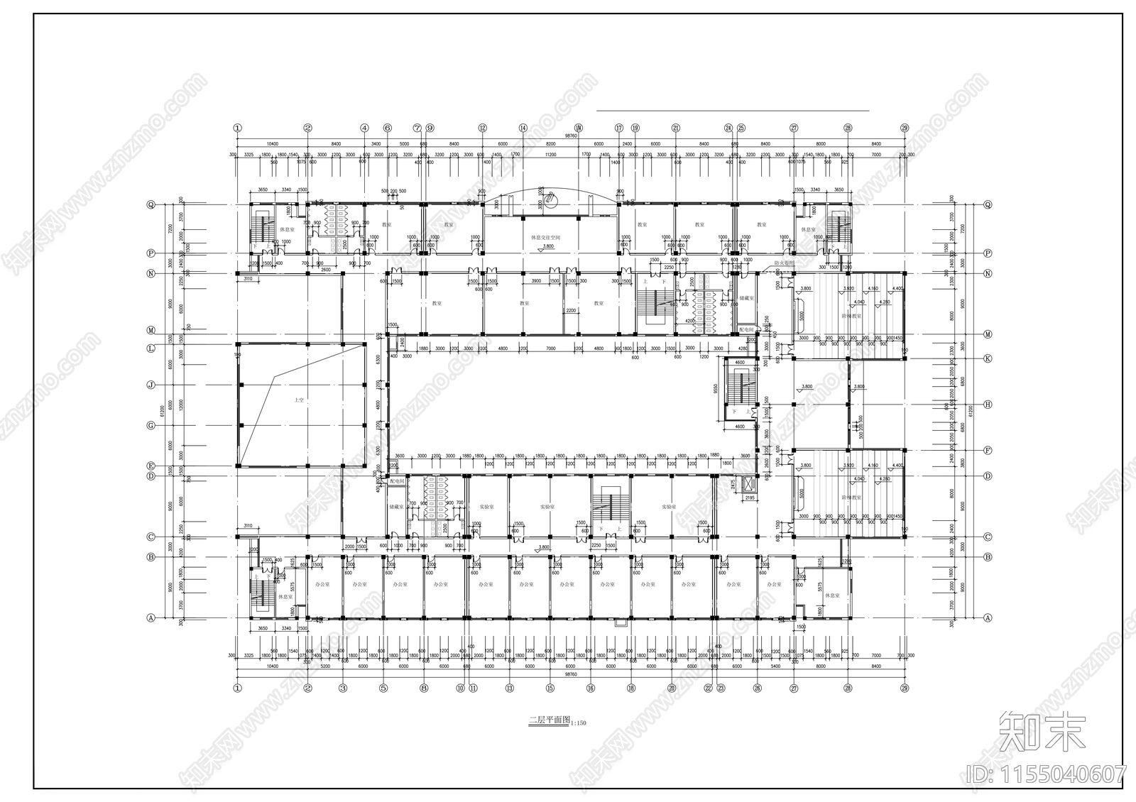 六层教学楼建筑方案图cad施工图下载【ID:1155040607】
