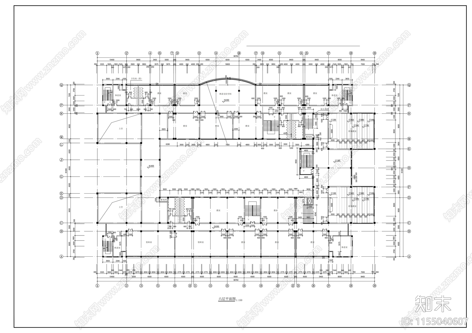 六层教学楼建筑方案图cad施工图下载【ID:1155040607】