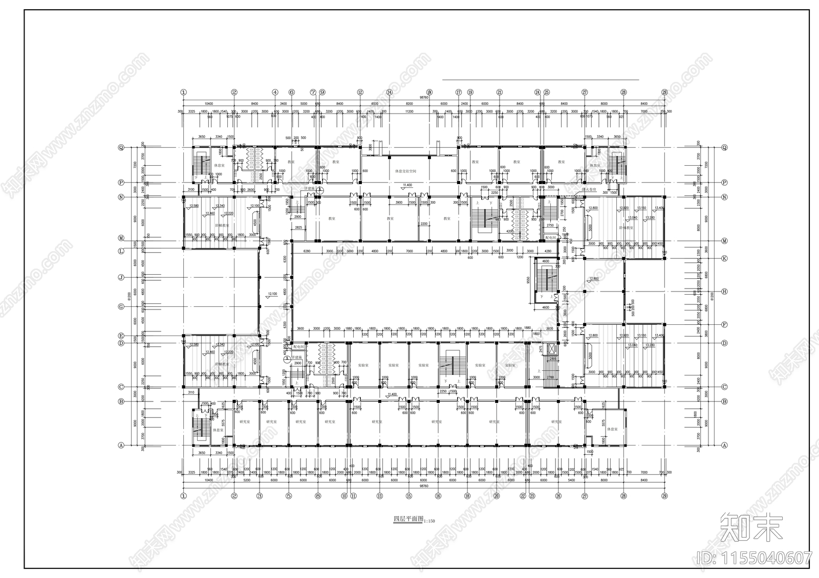 六层教学楼建筑方案图cad施工图下载【ID:1155040607】