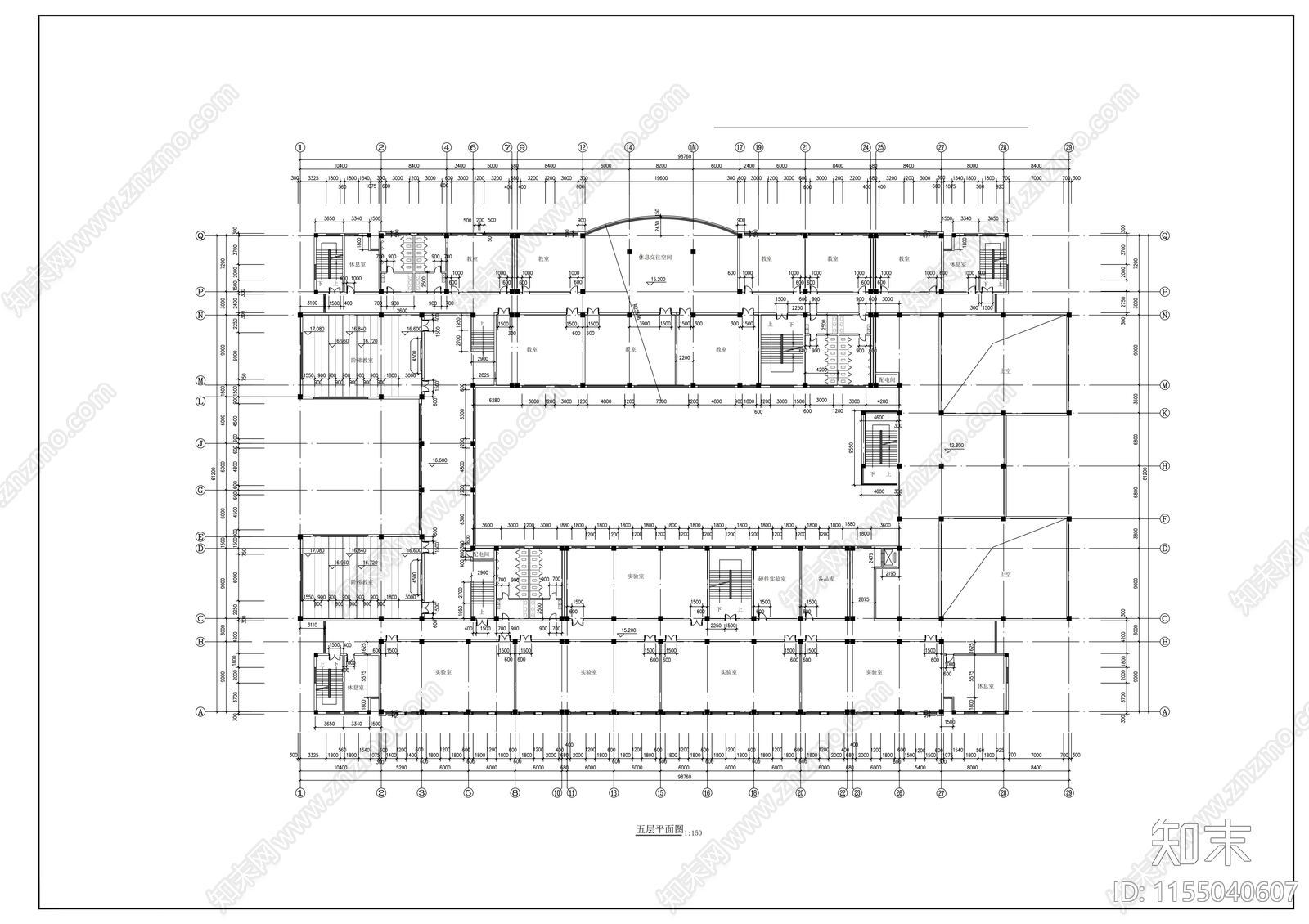 六层教学楼建筑方案图cad施工图下载【ID:1155040607】