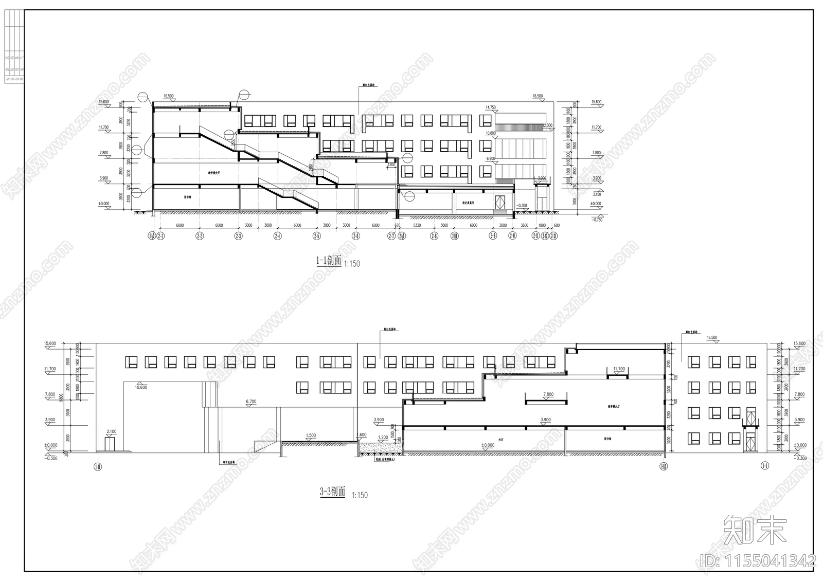 四层教学楼建筑方案图cad施工图下载【ID:1155041342】