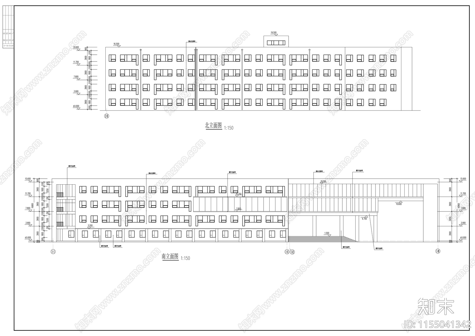 四层教学楼建筑方案图cad施工图下载【ID:1155041342】