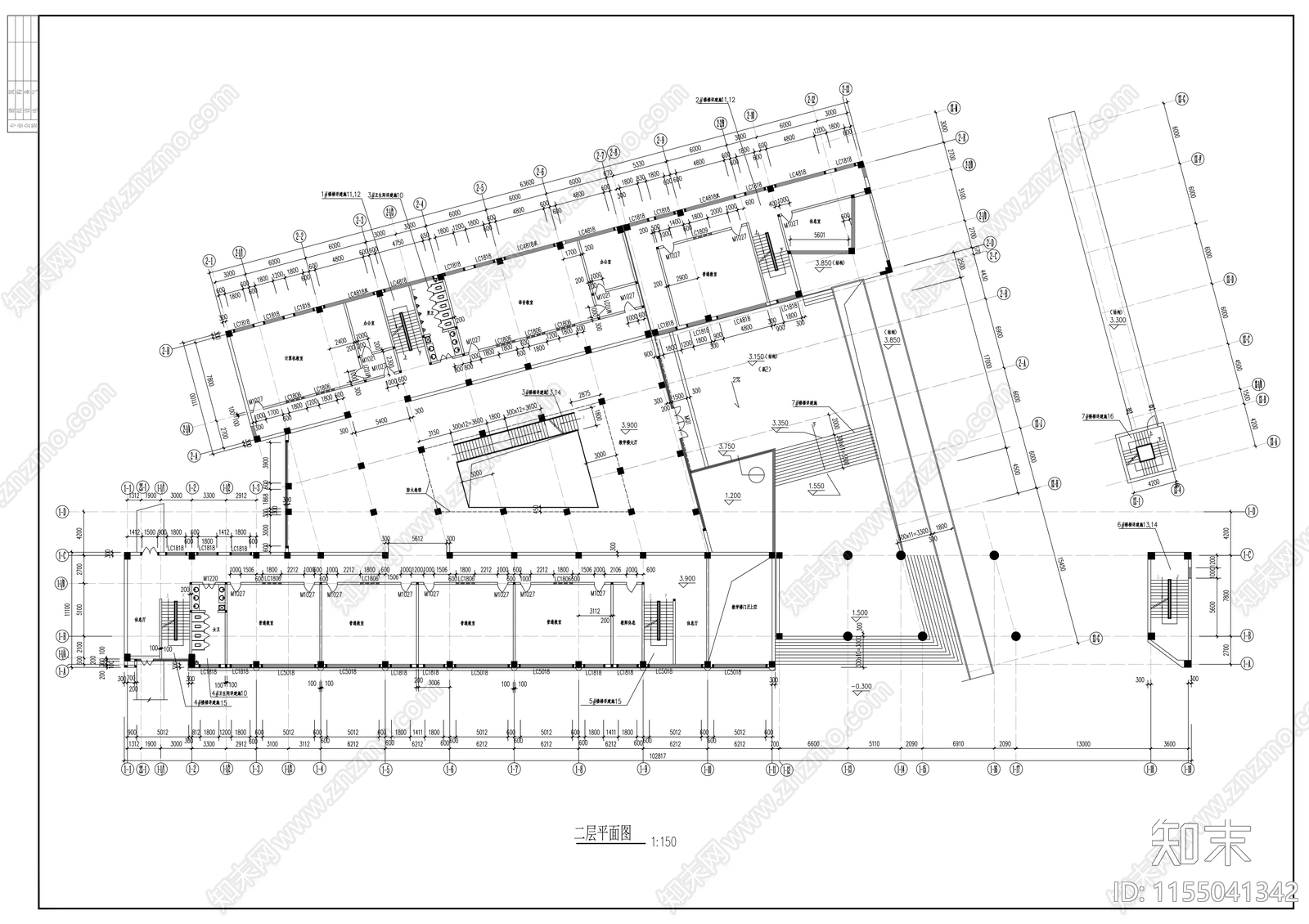 四层教学楼建筑方案图cad施工图下载【ID:1155041342】