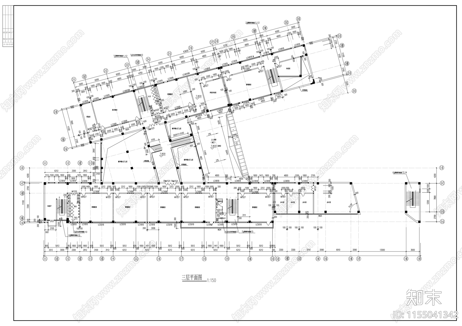 四层教学楼建筑方案图cad施工图下载【ID:1155041342】