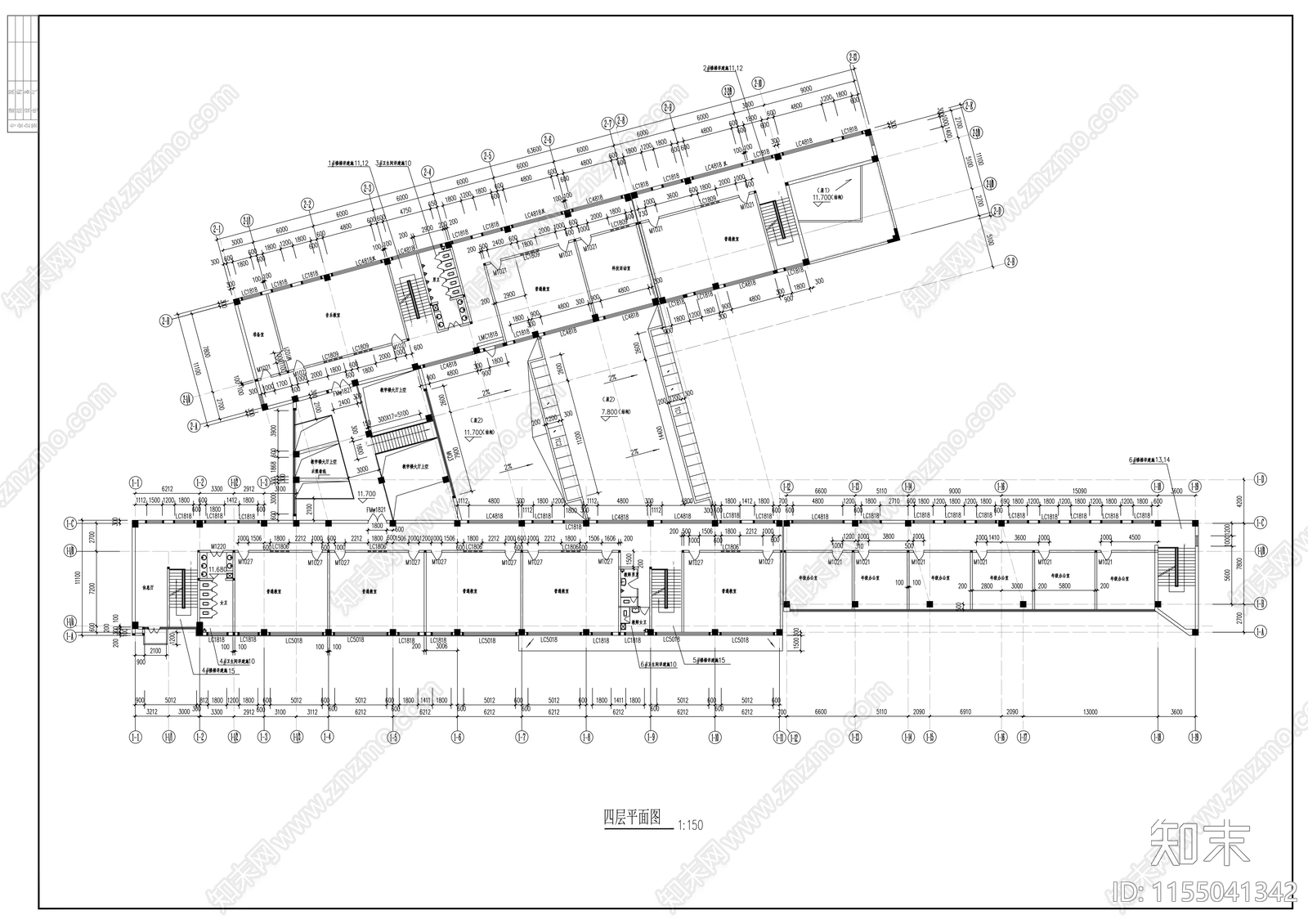 四层教学楼建筑方案图cad施工图下载【ID:1155041342】