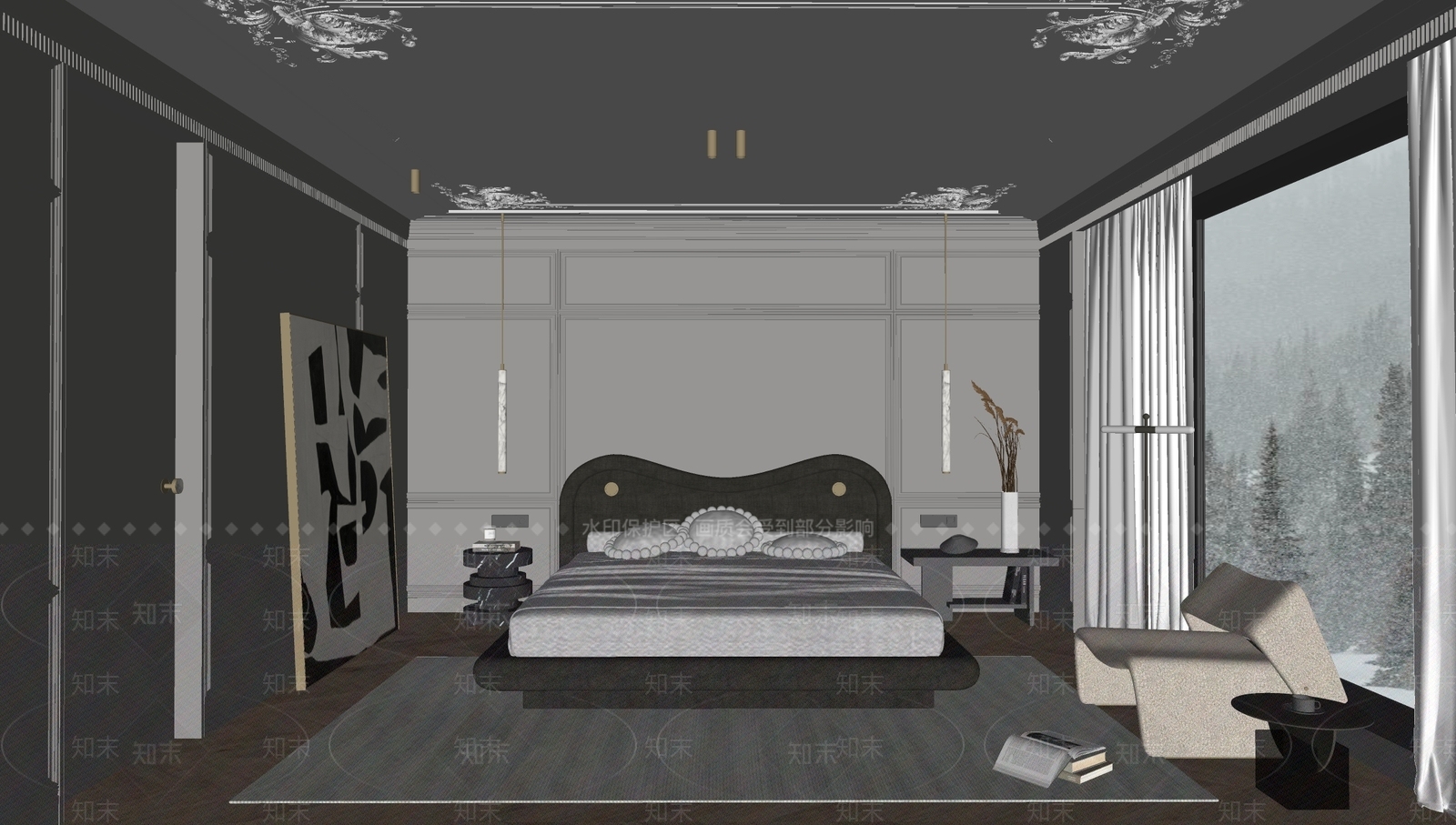 设计感挂画抽象画SU模型下载【ID:1227552601】