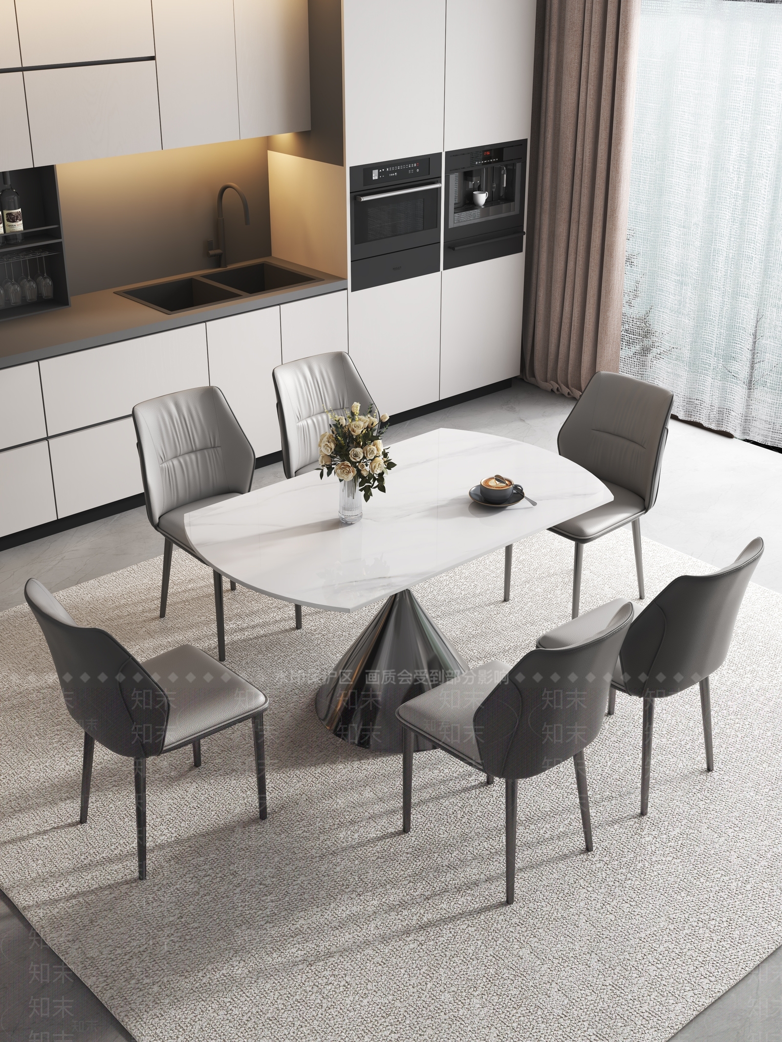 现代餐桌椅子组合3D模型下载【ID:1155044753】
