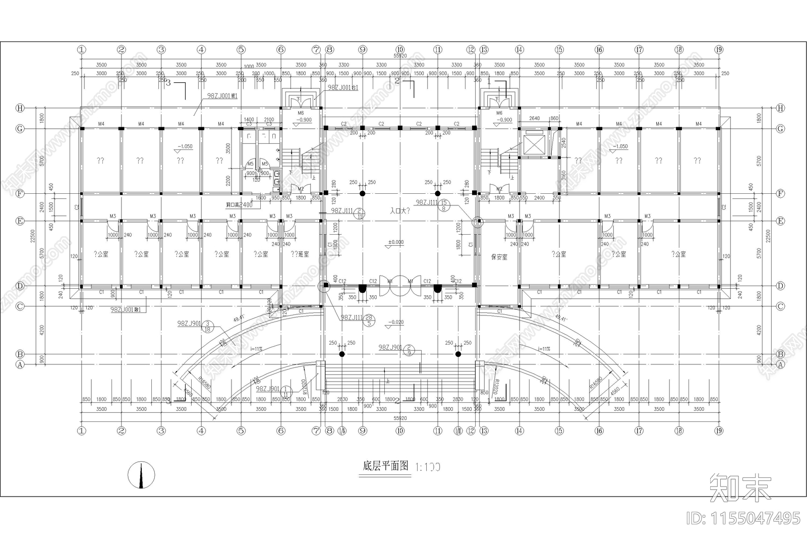 办公楼行政楼综合楼写字楼建筑施工图下载【ID:1155047495】