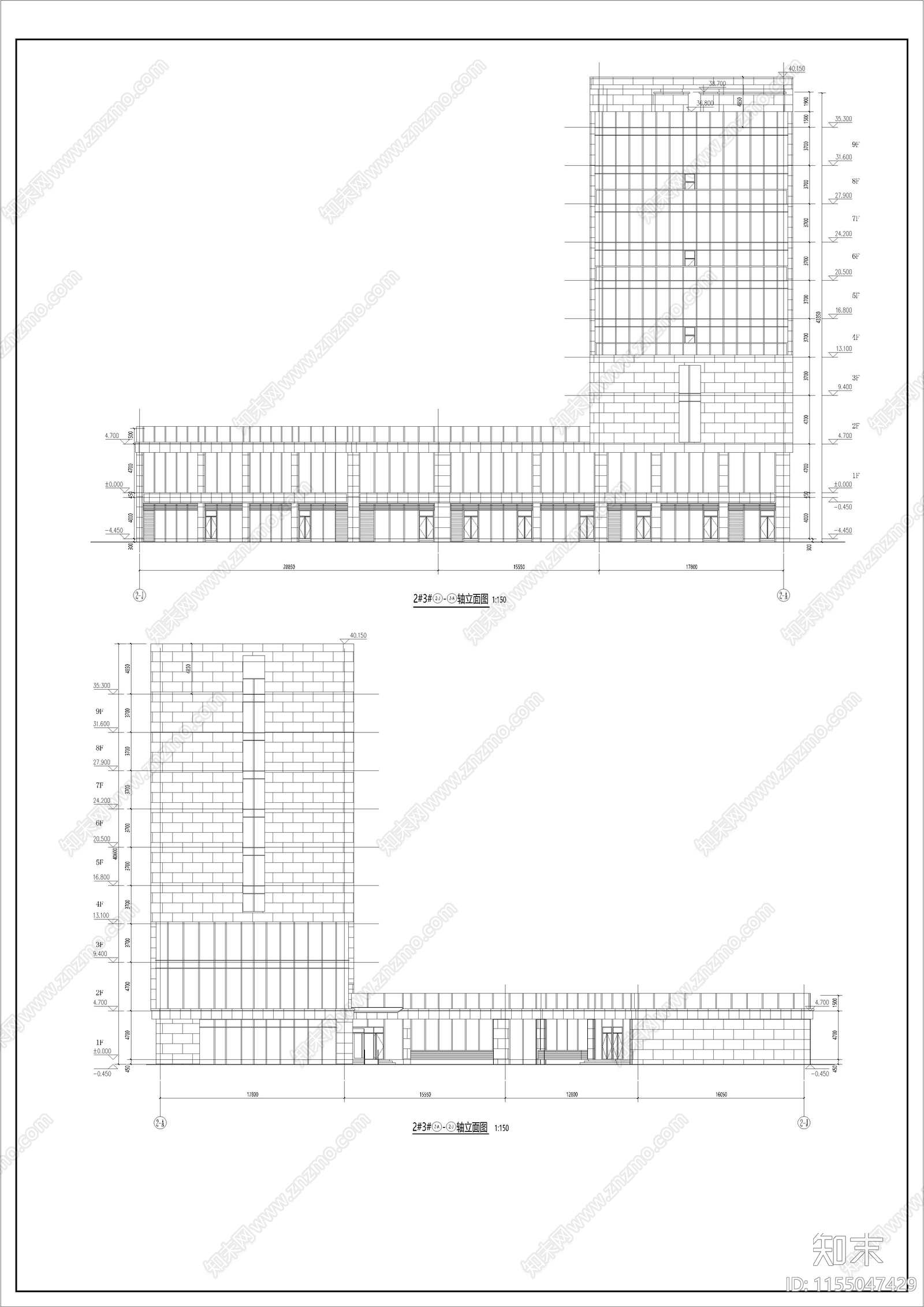 现代风格退台式办公楼cad施工图下载【ID:1155047429】