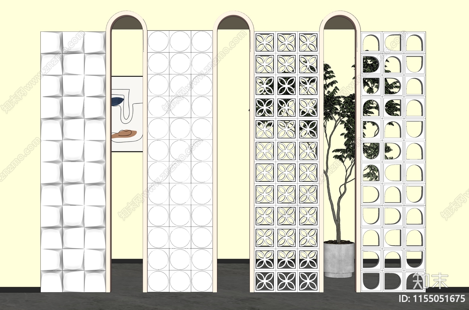 现代水泥砖隔断SU模型下载【ID:1155051675】