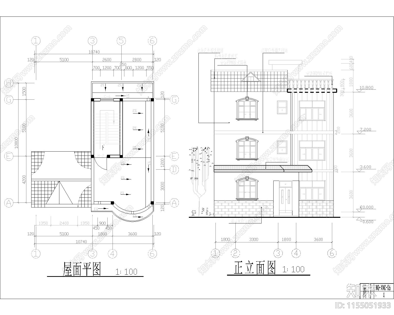 三层农村带庭院建筑结构图cad施工图下载【ID:1155051933】