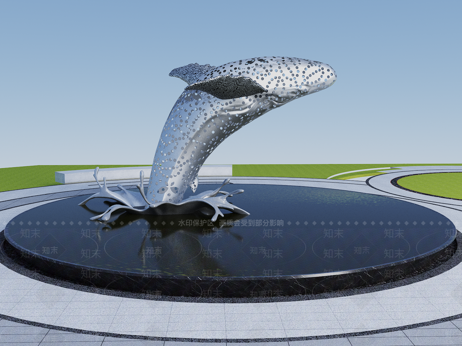 现代鲸鱼雕塑3D模型下载【ID:1155054390】