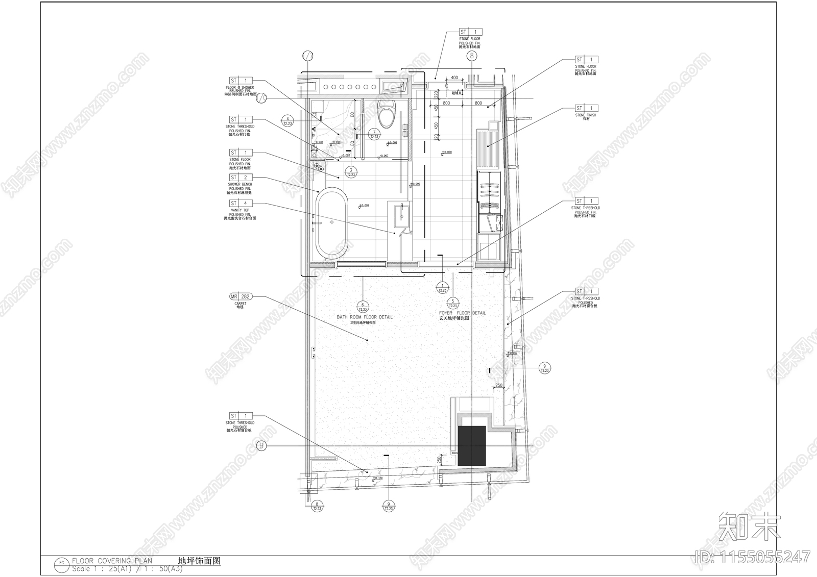 五星级酒店标准间客房室内精装修cad施工图下载【ID:1155055247】