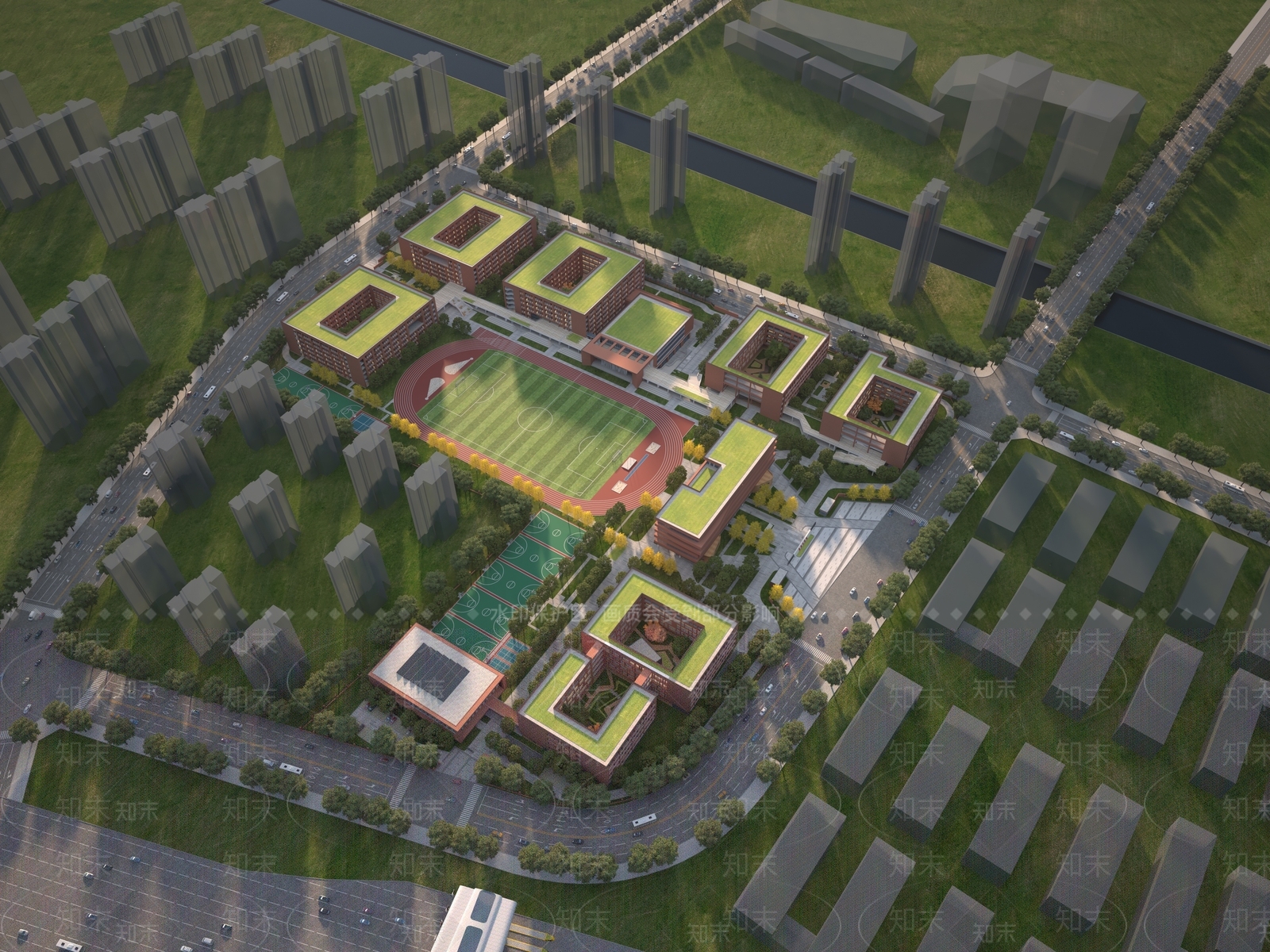 现代学校鸟瞰图3D模型下载【ID:1155056861】