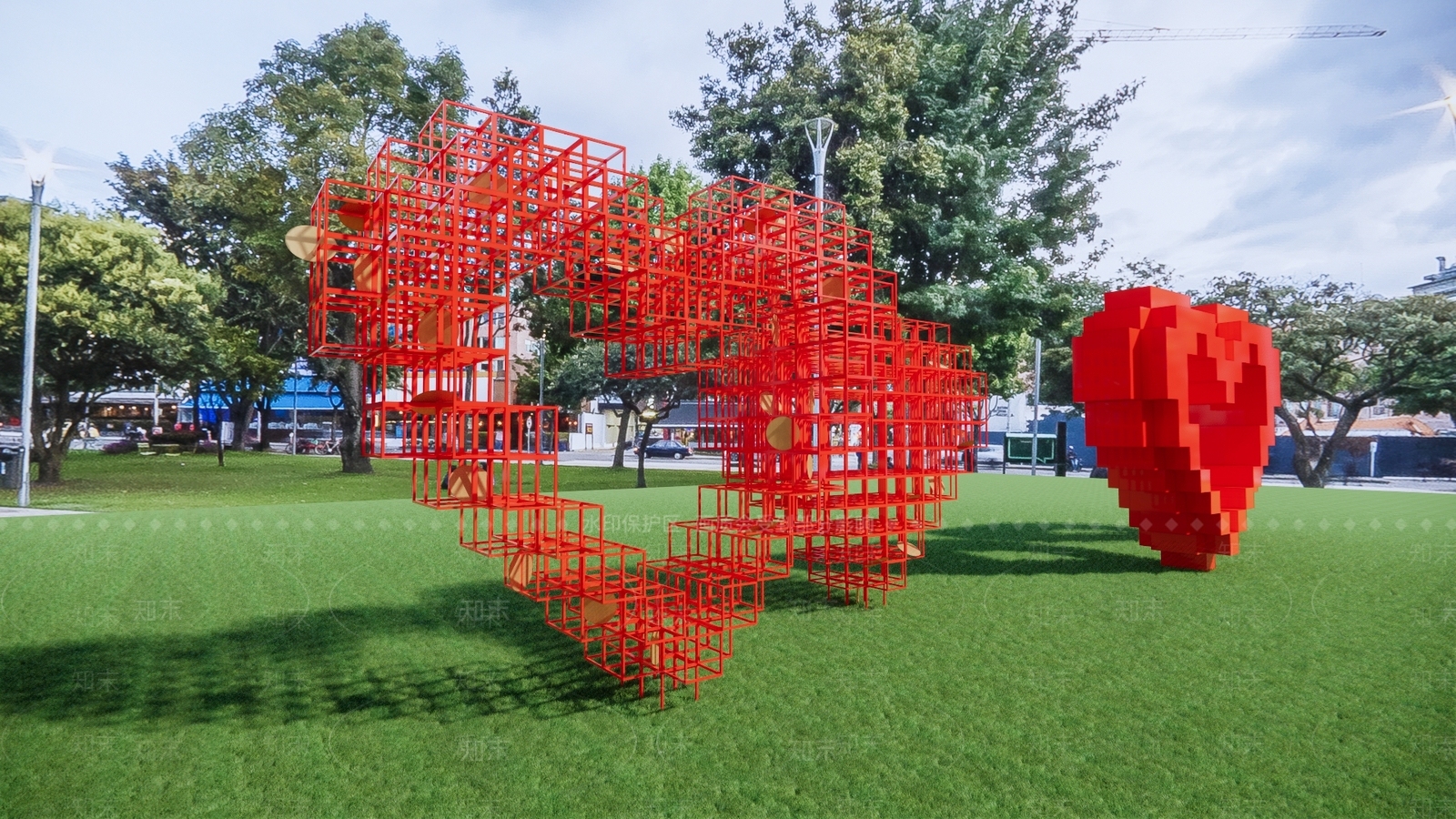 现代创意爱心雕塑小品SU模型下载【ID:1155057803】