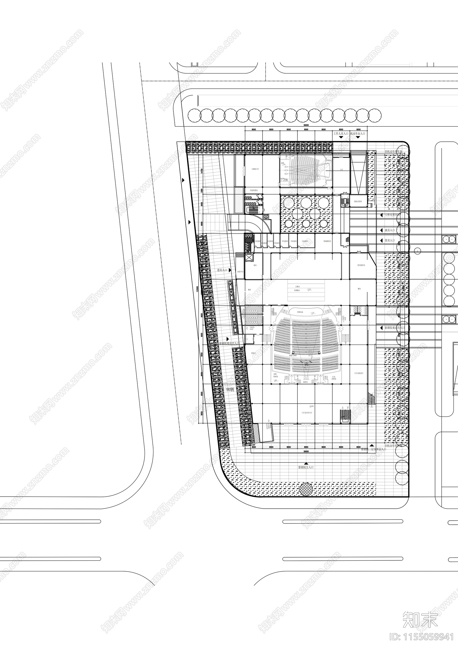 图博中心文体建筑cad施工图下载【ID:1155059941】