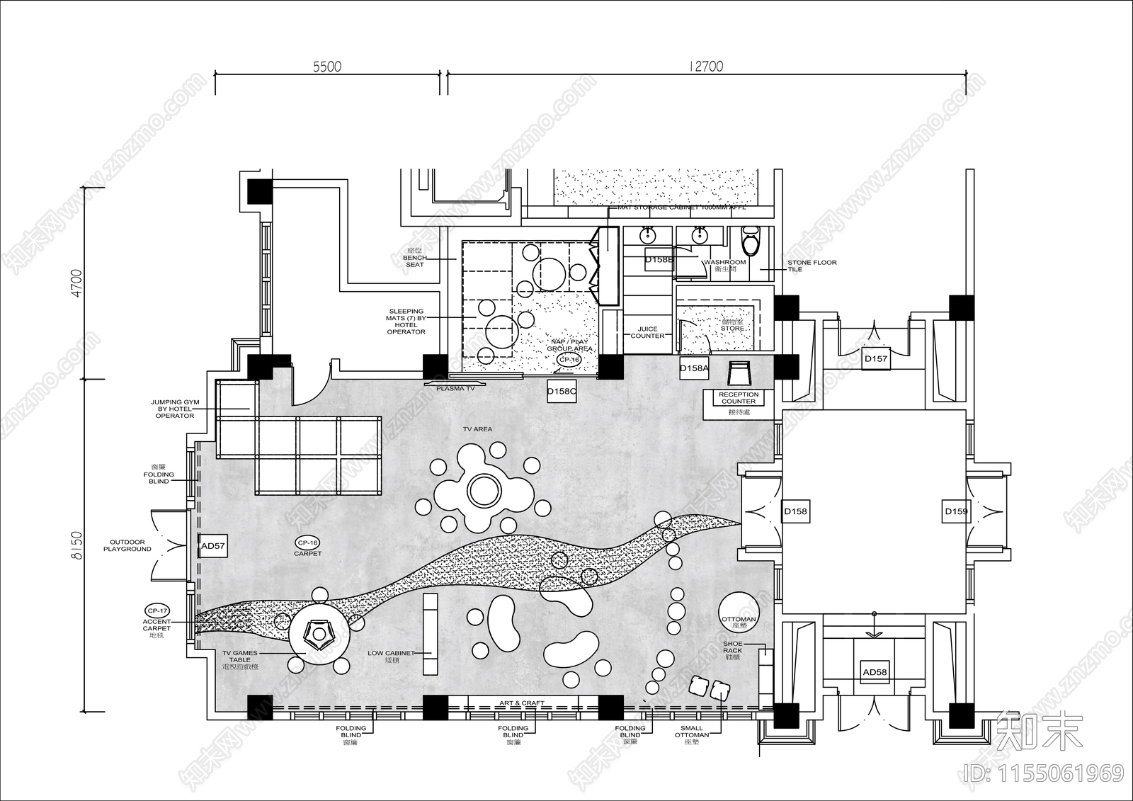 200㎡儿童乐园图书馆平面布置图cad施工图下载【ID:1155061969】