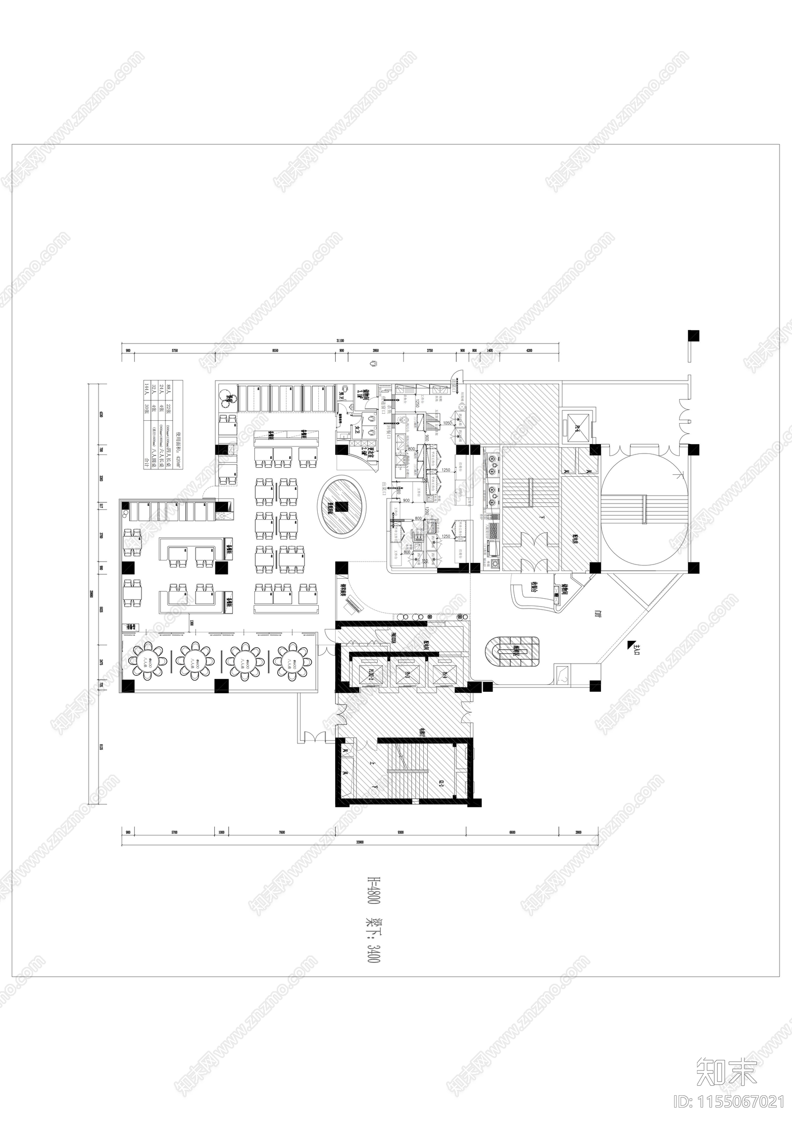 港式餐厅平面布置图cad施工图下载【ID:1155067021】