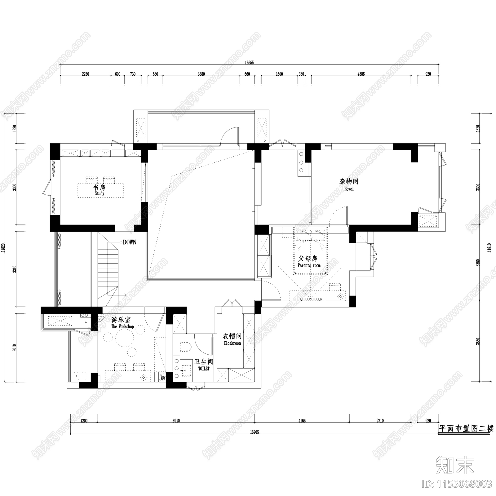 现代简约杭州风雅钱塘二层别墅挑空室内家装cad施工图下载【ID:1155068003】