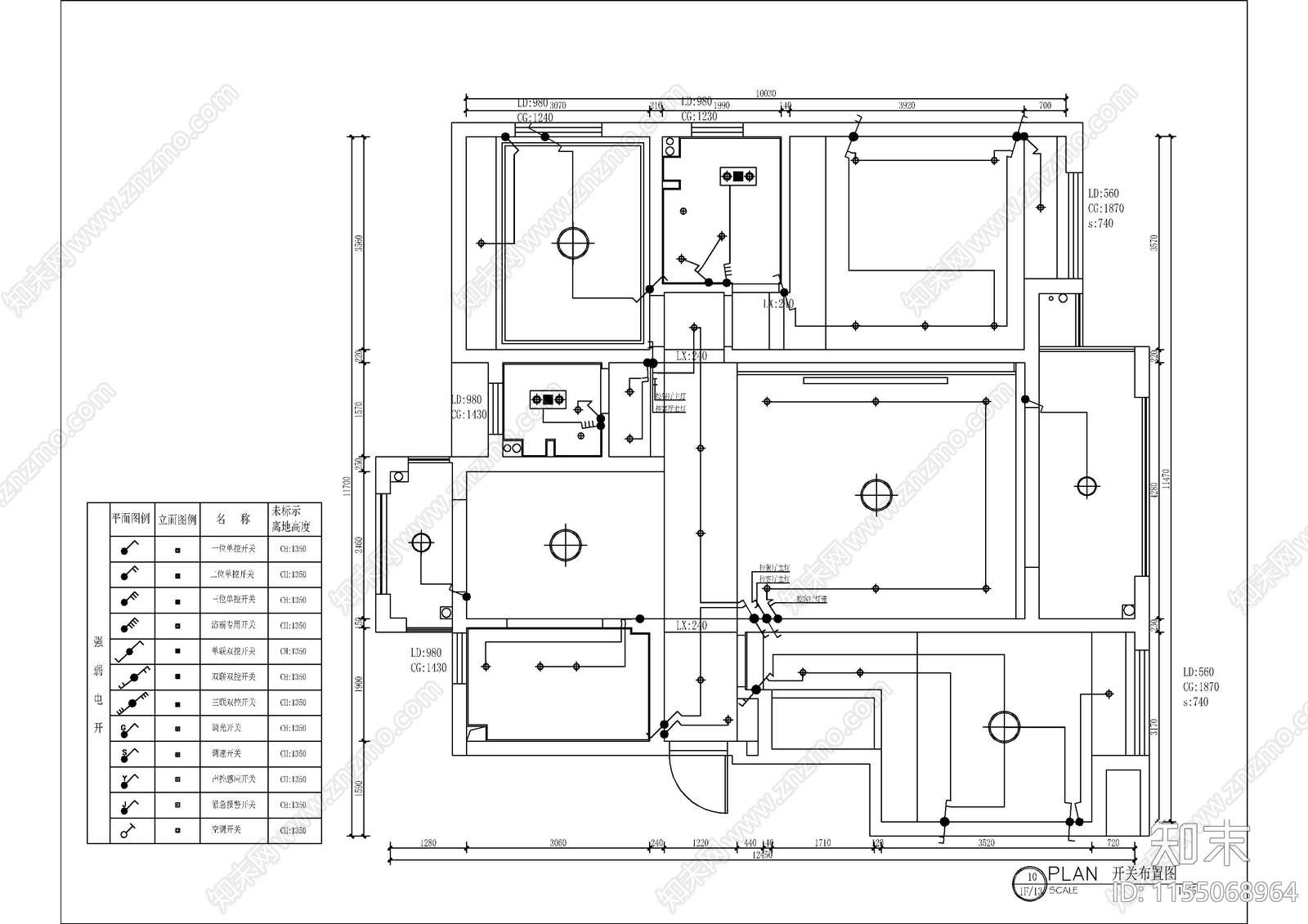 三室两厅130㎡现代风格装修图cad施工图下载【ID:1155068964】
