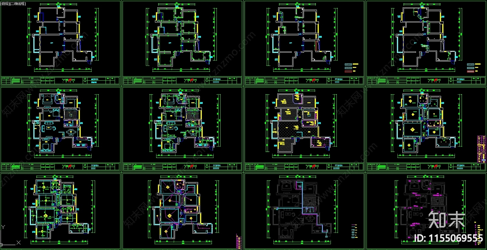 180㎡四室两厅美式风格装修cad施工图下载【ID:1155069555】