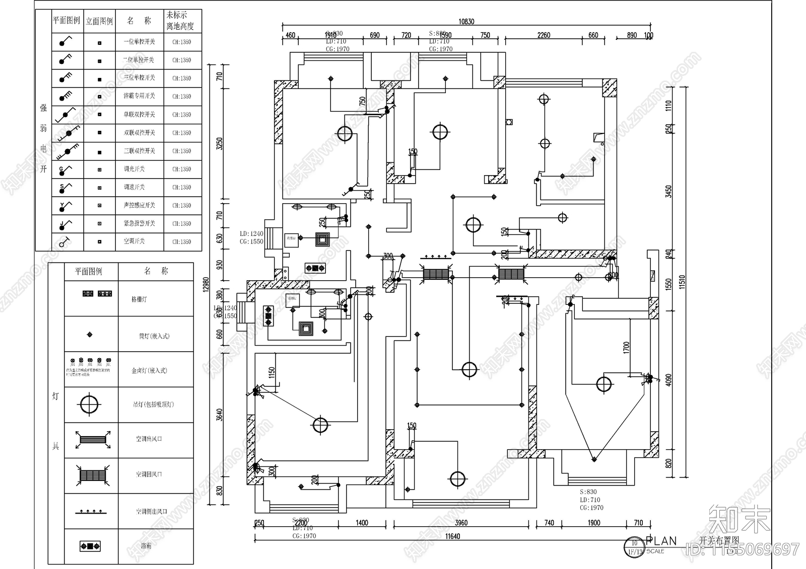 142㎡四室两厅美cad施工图下载【ID:1155069697】