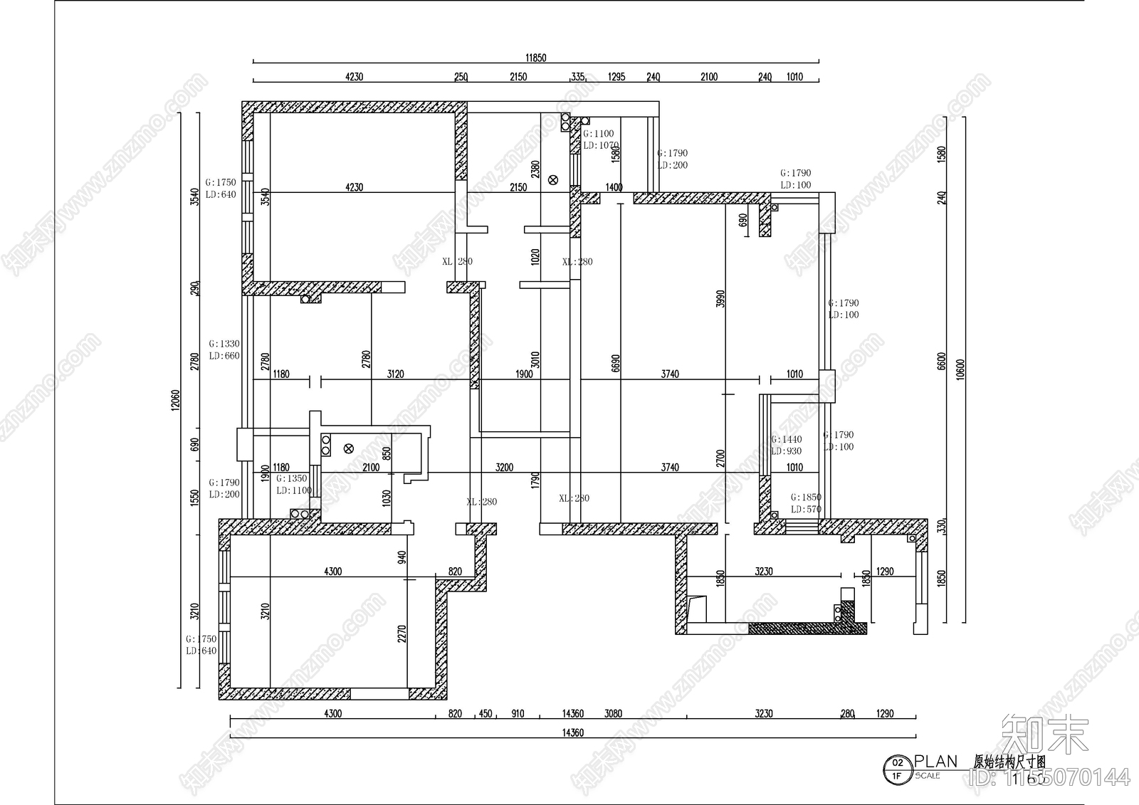 142㎡北欧cad施工图下载【ID:1155070144】