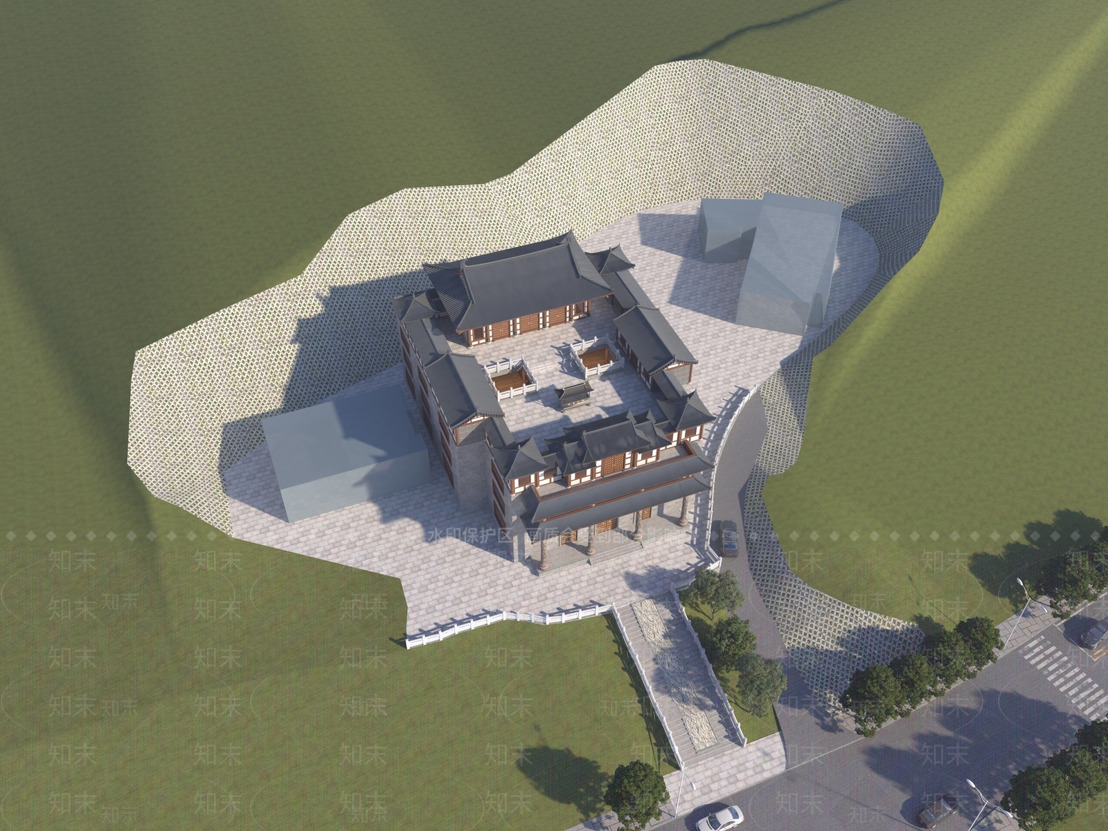 中式祠堂外观3D模型下载【ID:1155070386】