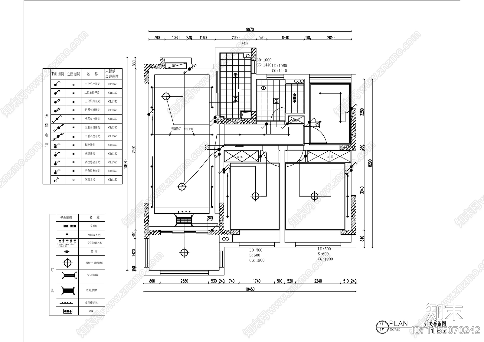 100㎡北欧两室两厅cad施工图下载【ID:1155070242】