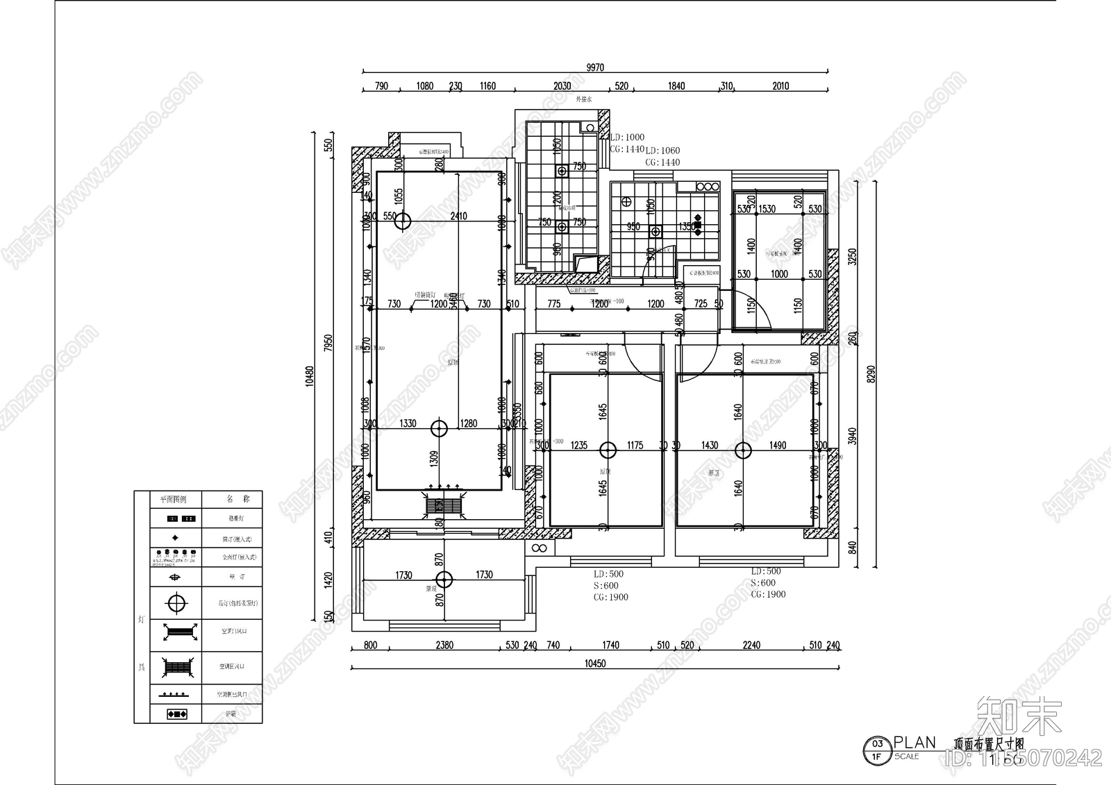 100㎡北欧两室两厅cad施工图下载【ID:1155070242】